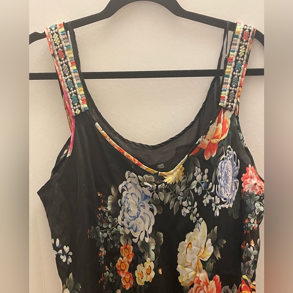 JOHNNY WAS, ELEGANT MIXED FLORAL PRINT, MAXI DRESS BLACK SILK LINING SIZE PXXL - Picture 4 of 16